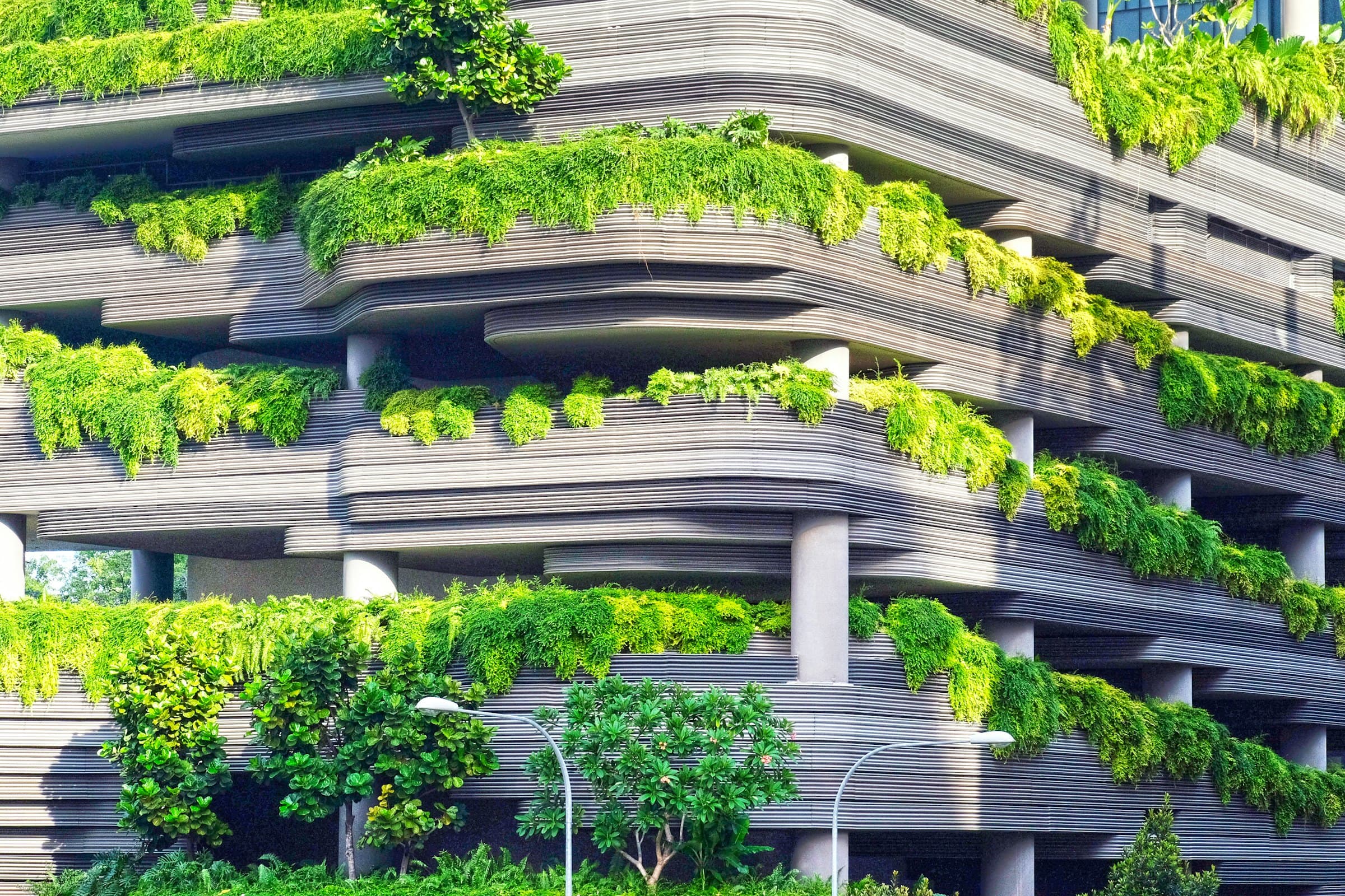 Planted terraces stepping along a building facade